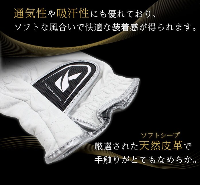 中古ゴルフクラブ在庫数55万本！ゴルフのことならゴルフパートナーへキャスコ ゴルフ DNA SHEEP 羊革 グローブ GF-2012 左手用 天然  皮革 シープ ブラック ホワイト kasco(ブラック 21cm): 新品小物ゴルフパートナー オンラインショップ