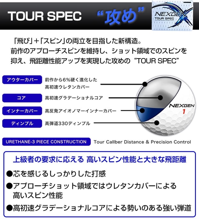 ネクスジェン ゴルフ NEXGEN ボール DSPEC TOUR SPEC 1ダース12球入 NEXGEN GOLFPARTNER