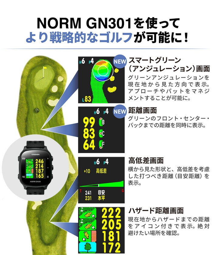 O[I v UEStEHb` ݂т v GPSir THE GOLF WATCH GN301 GREEN ON