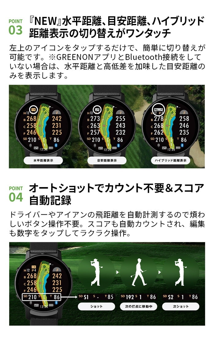 �O���[���I�� �S���t �����v �U�E�S���t�E�H�b�` THE GOLF WATCH GS601 GPS ���v GREEN ON