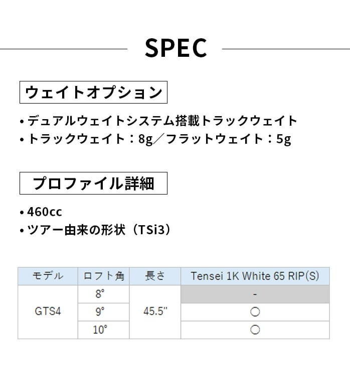 �y�\��̔��z �^�C�g���X�g �S���t GTS4 �h���C�o�[ 2026 9° 10° MCA Tensei 1K White 65