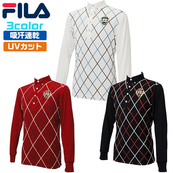 中古ゴルフクラブ在庫数55万本 ゴルフのことならゴルフパートナーへフィラ ゴルフ メンズ 長袖シャツ 長袖ポロシャツ ボタンダウン ダイヤ柄 吸汗速乾 Uvカット Fila 7 528g ネイビー 3l 新品小物ゴルフパートナー オンラインショップ